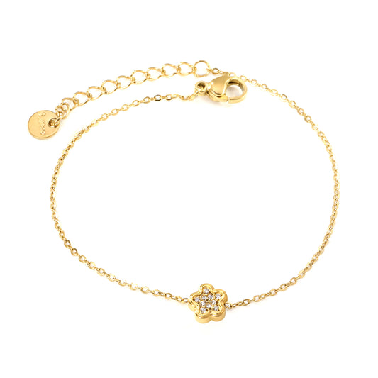 Wholesale 18K Gold Plated Floral Diamond Bracelet Blossom Setting Delicate Chain Botanical Luxury Art