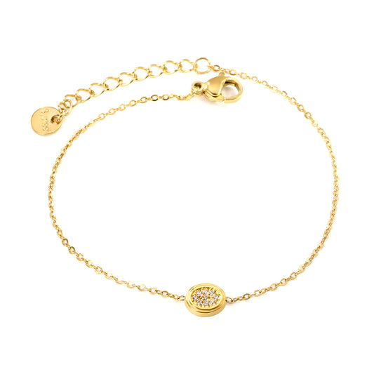 Wholesale 18K Gold Plated Circle Diamond Bracelet Halo Setting Delicate Chain Timeless Minimalist Art