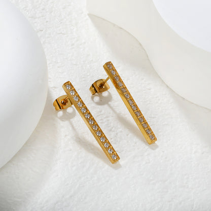 Bulk Waterproof PVD Gold CNC Straight Line Diamond Studs