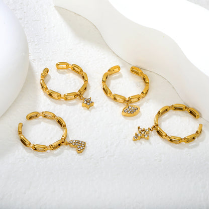 Wholesale Waterproof PVD Open Ring with Pave CZ Dangling Pendants (4 Styles)
