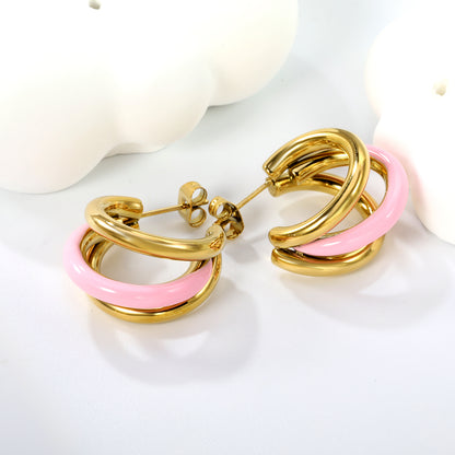 Bulk 18K Gold Huggie Earrings Colorful Drip Enamel Coating Hypoallergenic