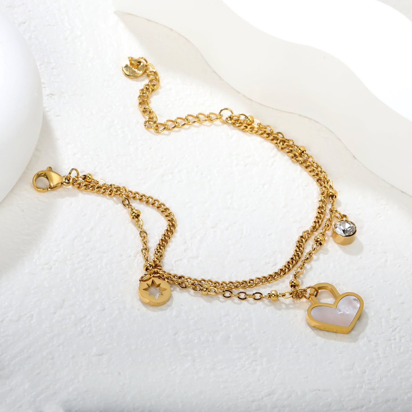 Multi-Element Layered PVD Gold Star & Shell Double Bracelet