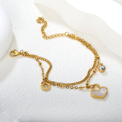 Multi-Element Layered PVD Gold Star & Shell Double Bracelet
