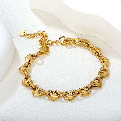 Wholesale Waterproof PVD Gold Linked Heart Charm Bracelet