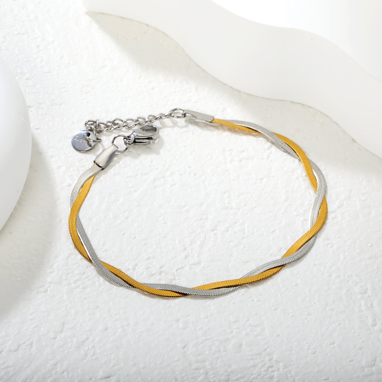 Wholesale Waterproof PVD Two-Tone Double Weave Blade Chain Bracelet