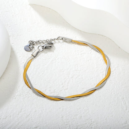 Wholesale Waterproof PVD Two-Tone Double Weave Blade Chain Bracelet