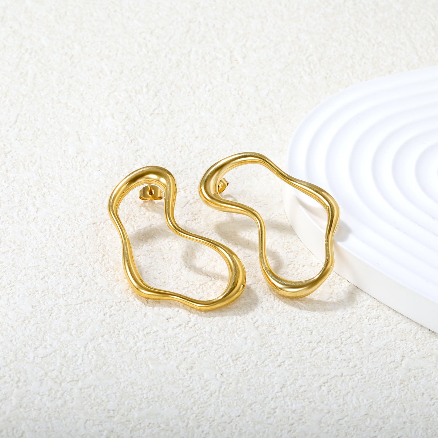Wholesale 18K Gold Plated Irregular Wave Earrings Futuristic Art Minimalist