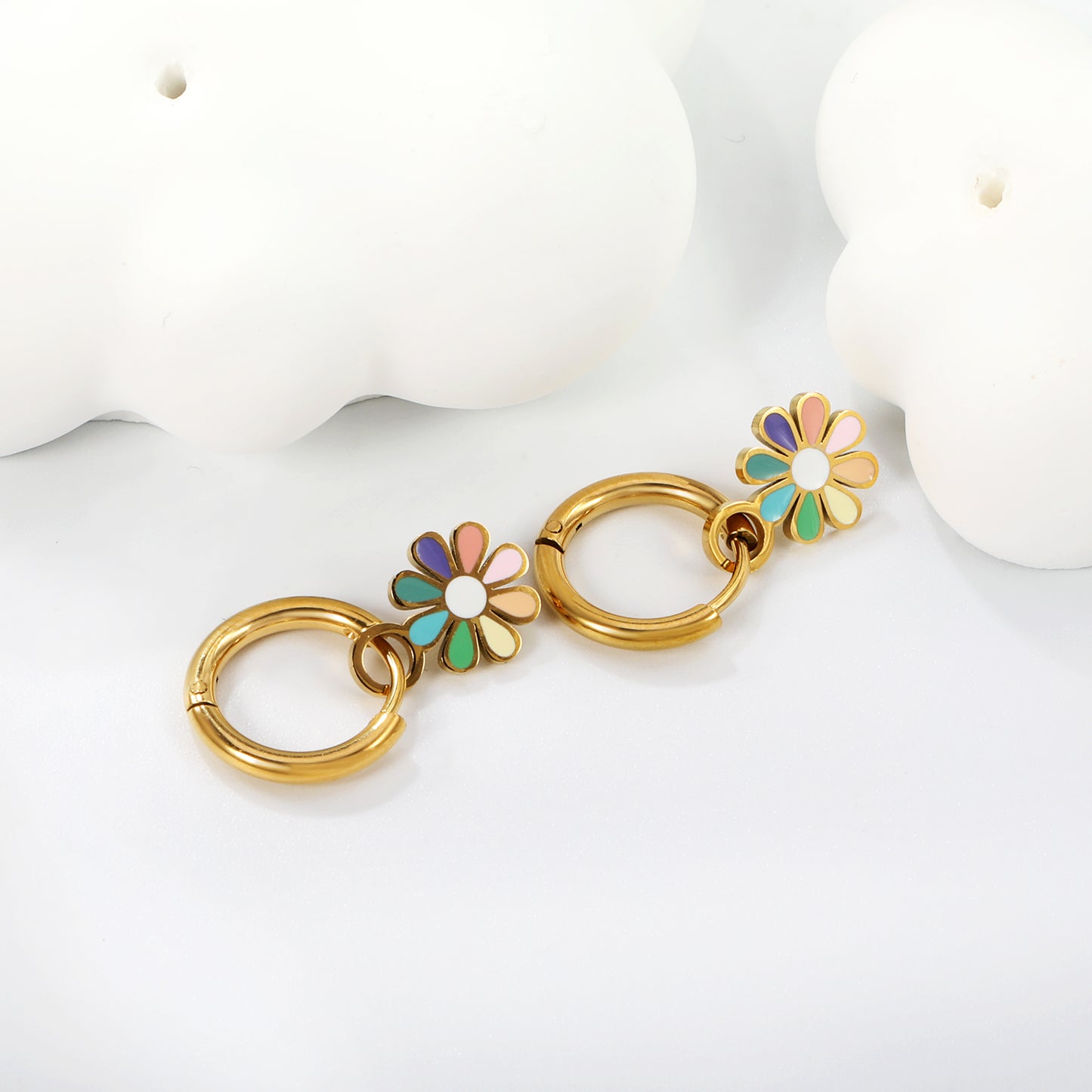 Wholesale Delightful Gold Hoop Earrings with Colorful Floral Ornament