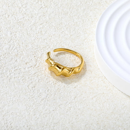 Wholesale 18K Gold Plated Fluid Wave Ring Organic Texture Open Band Nature-Inspired Luxury