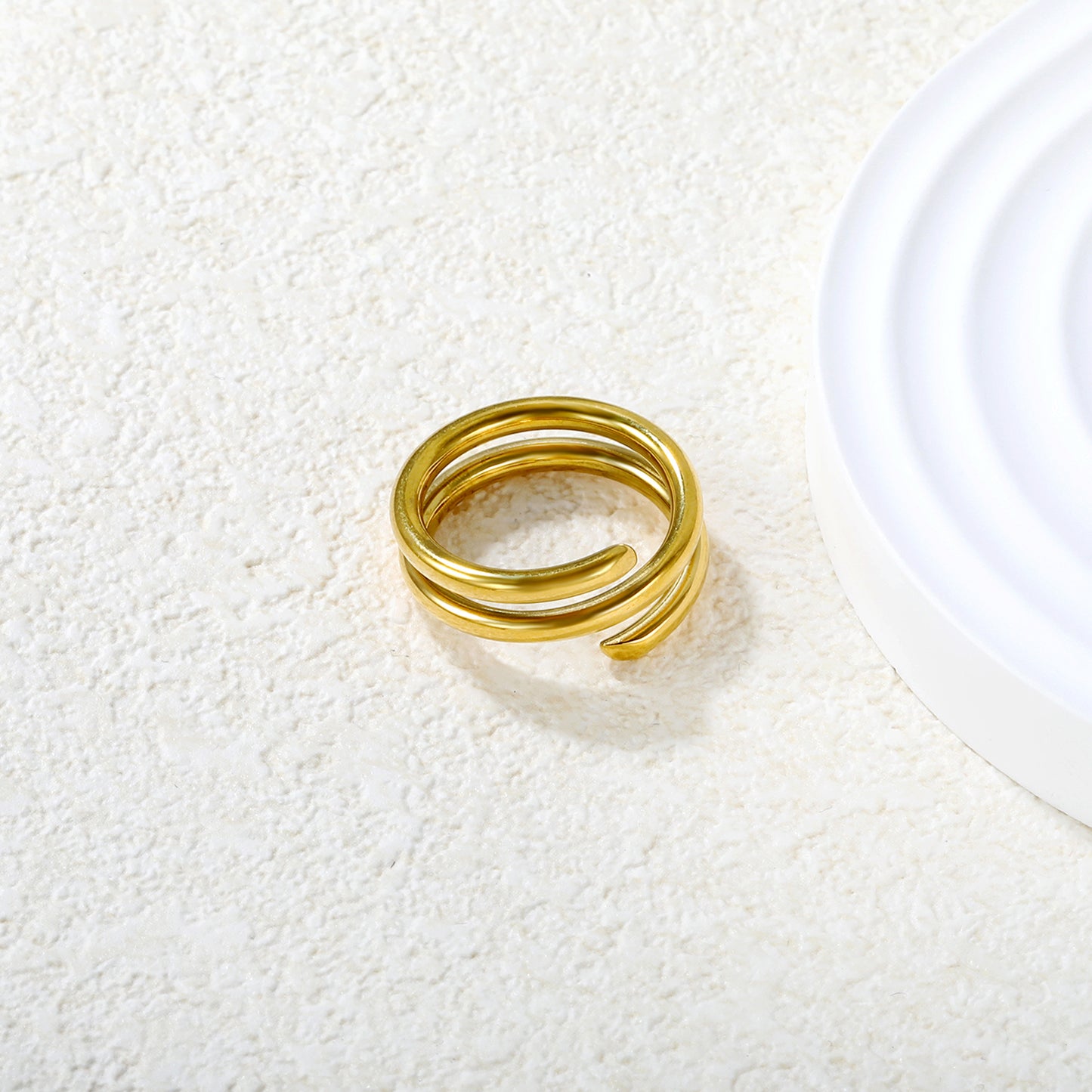 Wholesale 18K Gold Plated Double Helix Open Ring Stacked Loop Architecture Modernist Art