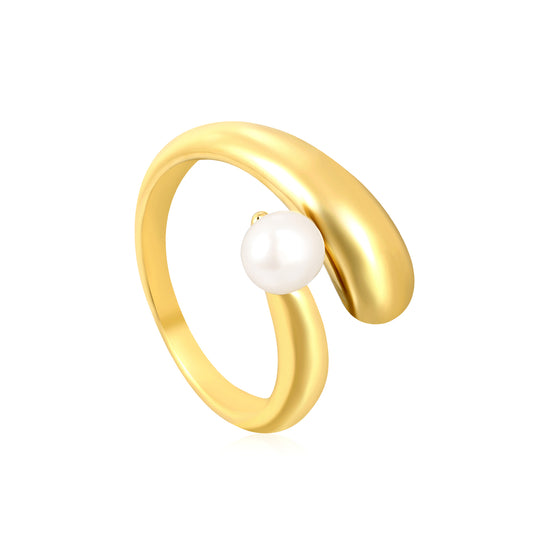 Wholesale Pearl Curved Minimalist 18K Gold Stainless Steel Ring