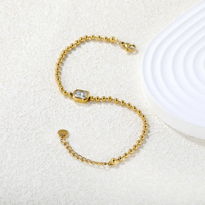 Wholesale 18K Gold-Plated Steel Ball Chain Bracelet with Gemstone Inlay