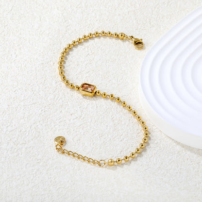 Wholesale 18K Gold-Plated Steel Ball Chain Bracelet with Gemstone Inlay
