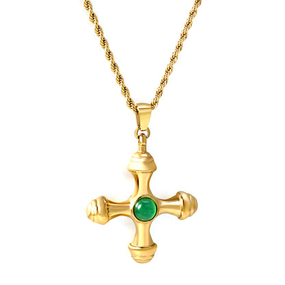 Wholesale Gold Tone Cross Pendant Necklace with Gemstones Spiritual Style