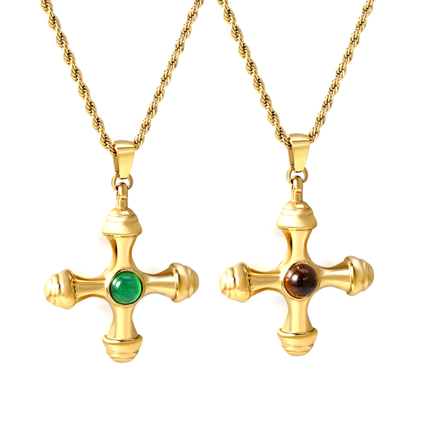 Wholesale Gold Tone Cross Pendant Necklace with Gemstones Spiritual Style