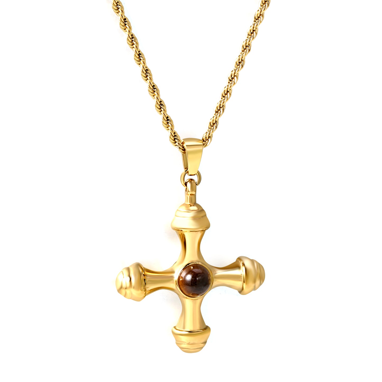 Wholesale Gold Tone Cross Pendant Necklace with Gemstones Spiritual Style