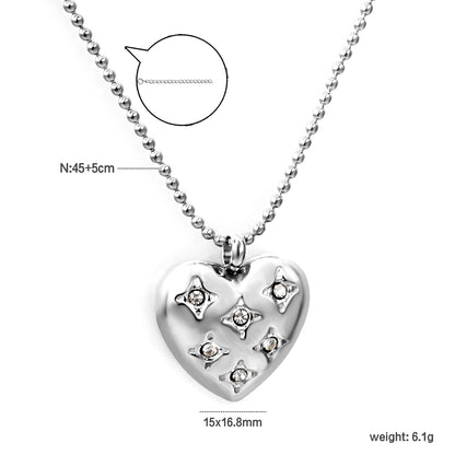 Bulk Stainless Steel Gold Heart with Zircon Necklace Romantic Style