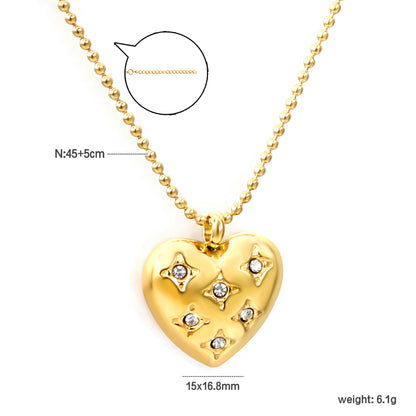 Bulk Stainless Steel Gold Heart with Zircon Necklace Romantic Style
