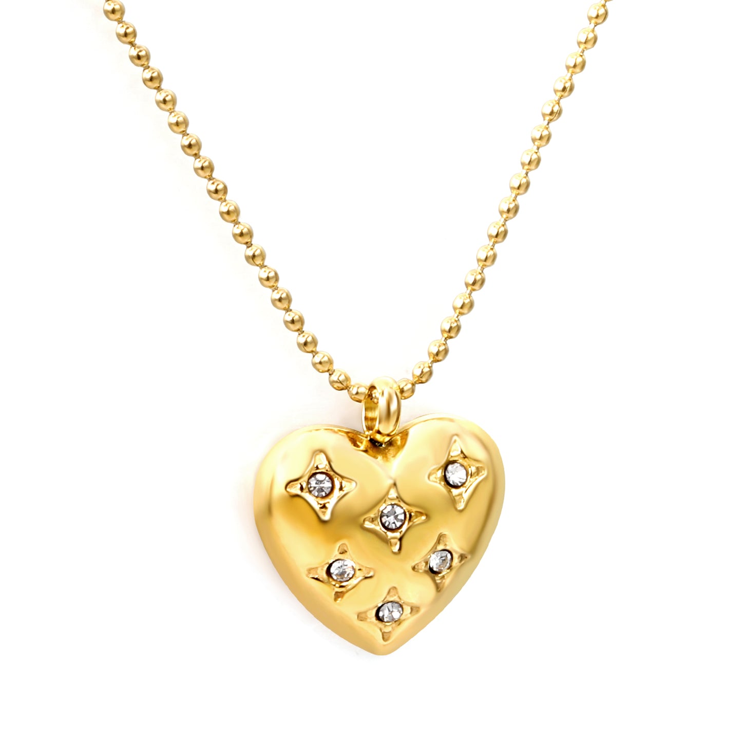 Bulk Stainless Steel Gold Heart with Zircon Necklace Romantic Style