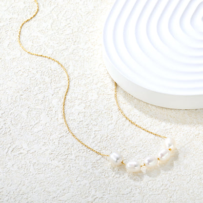 Wholesale 18K Gold Plated Pearl Strand Necklace Irregular White Pearls Natural Luster Light Luxury