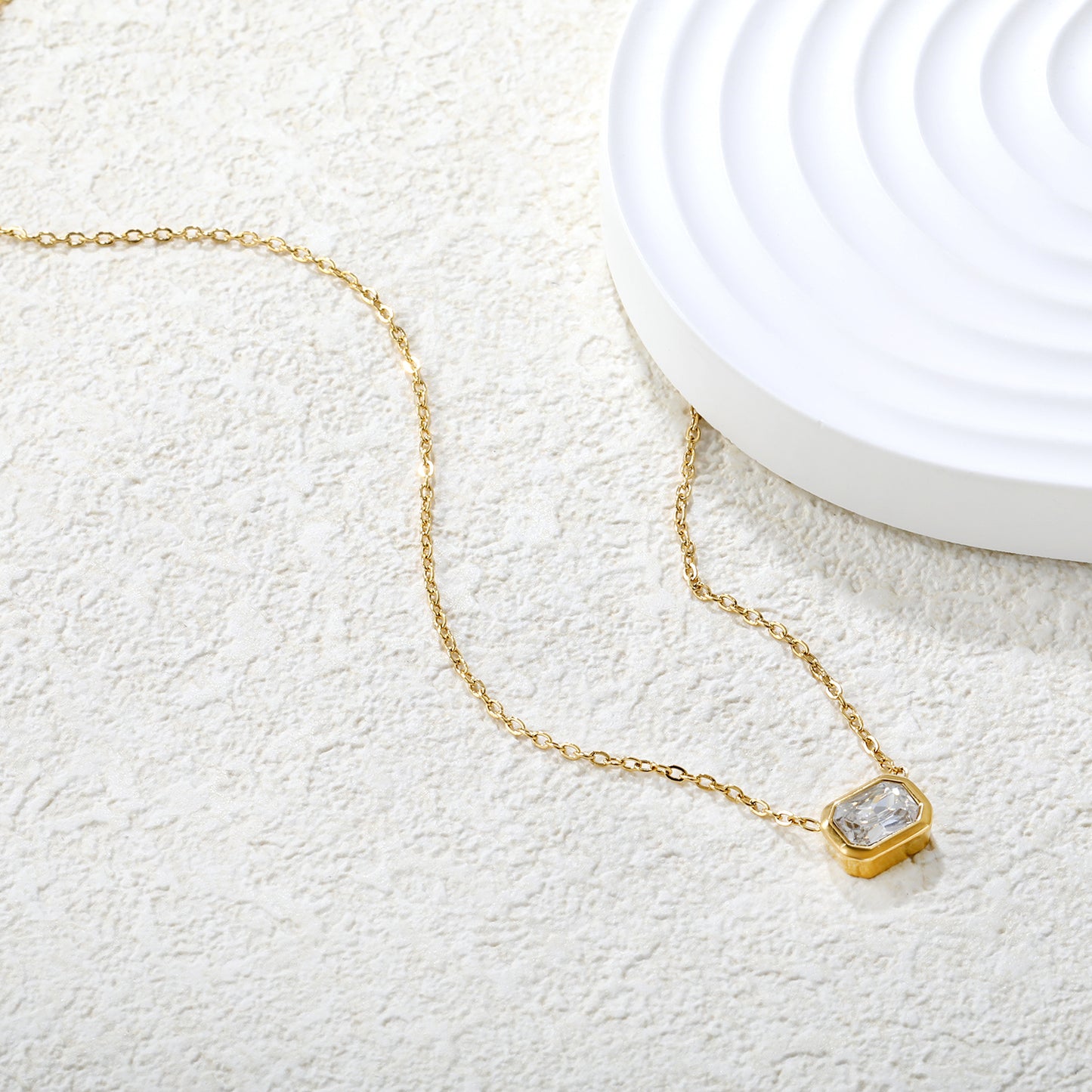 Wholesale 18K Gold Plated Square Gemstone Necklace Multi-Color Options Precision Cut Pendant Festival Luxury