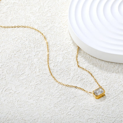 Wholesale 18K Gold Plated Square Gemstone Necklace Multi-Color Options Precision Cut Pendant Festival Luxury
