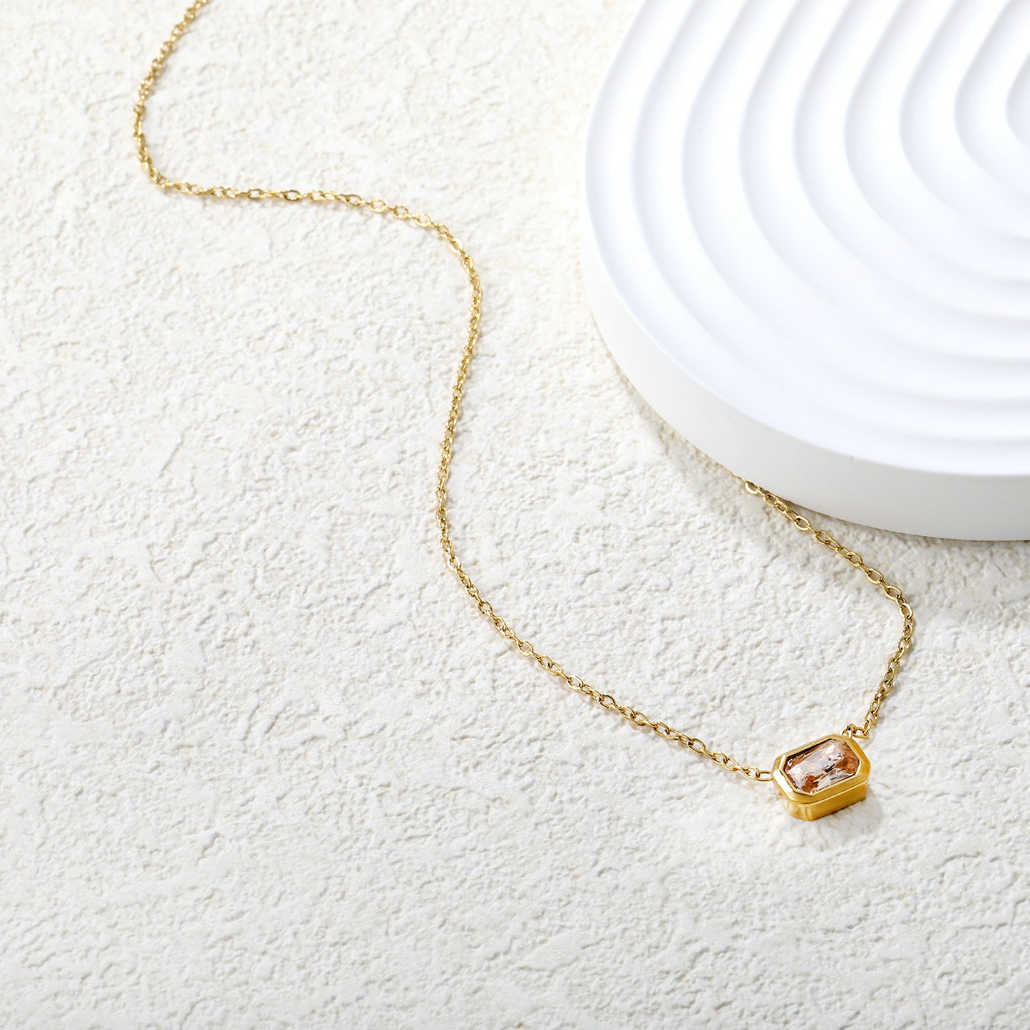 Wholesale 18K Gold Plated Square Gemstone Necklace Multi-Color Options Precision Cut Pendant Festival Luxury