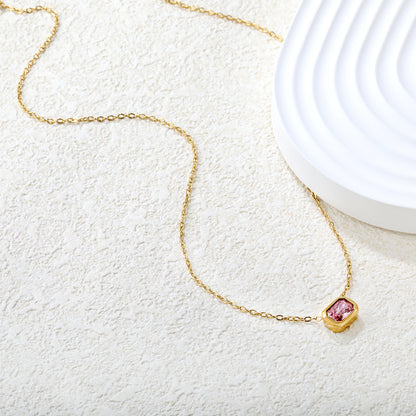 Wholesale 18K Gold Plated Square Gemstone Necklace Multi-Color Options Precision Cut Pendant Festival Luxury