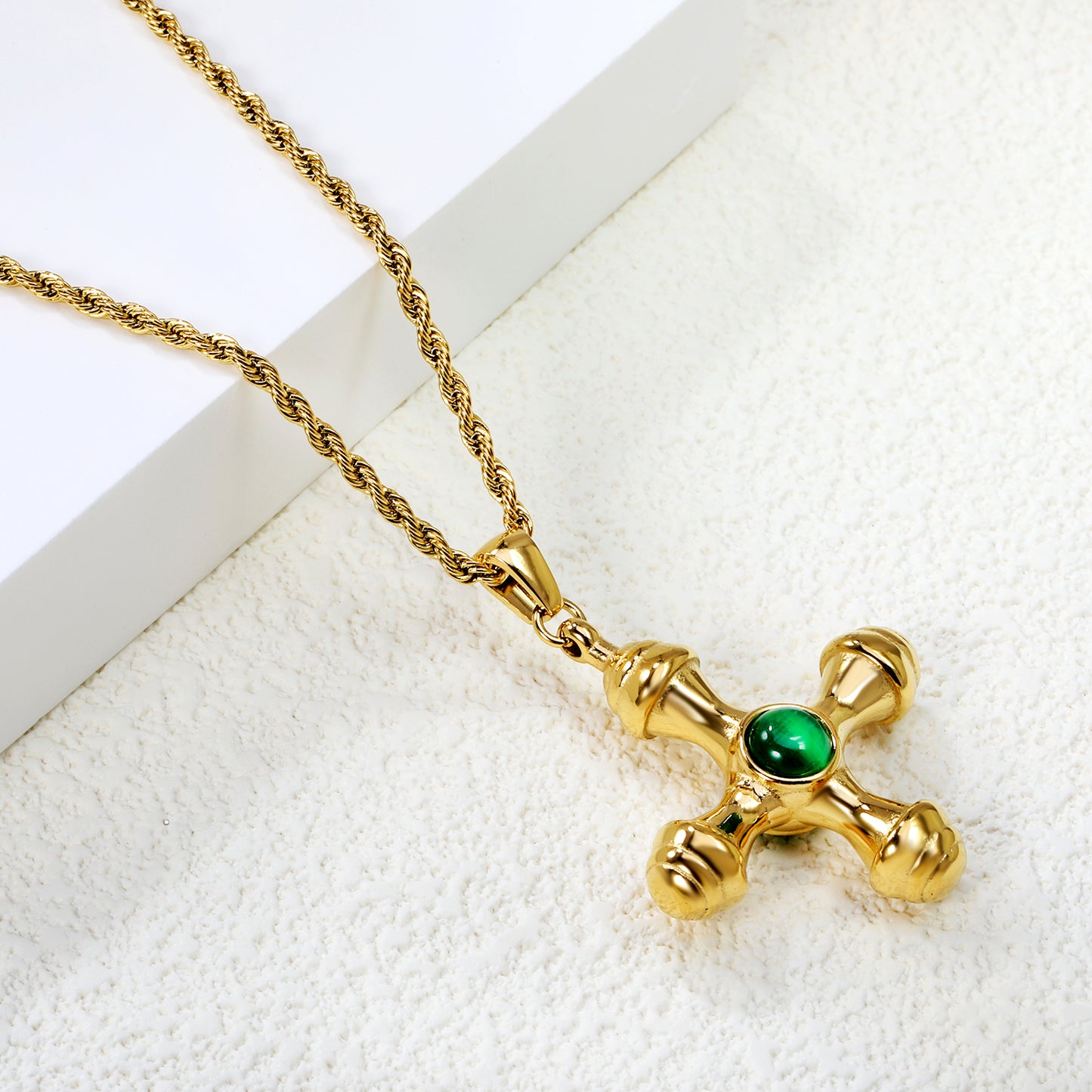 Wholesale Gold Tone Cross Pendant Necklace with Gemstones Spiritual Style