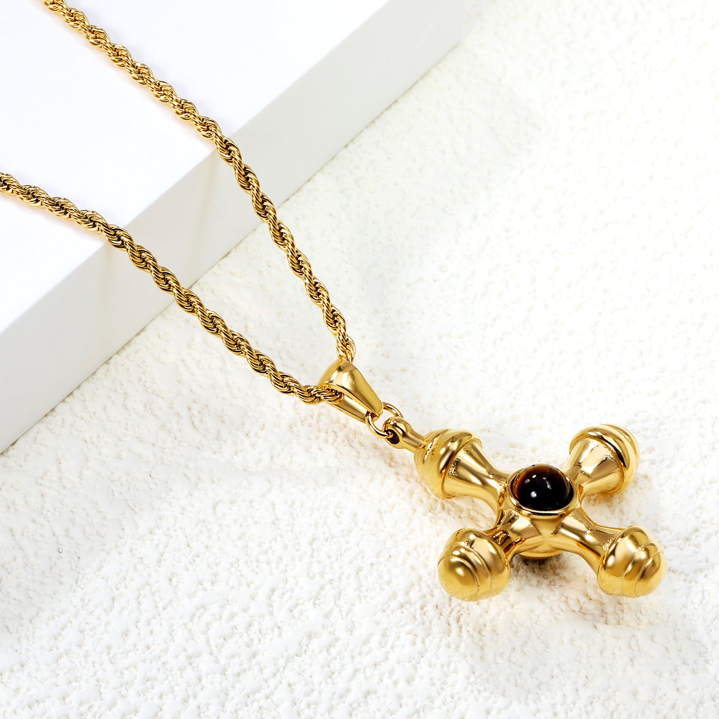 Wholesale Gold Tone Cross Pendant Necklace with Gemstones Spiritual Style
