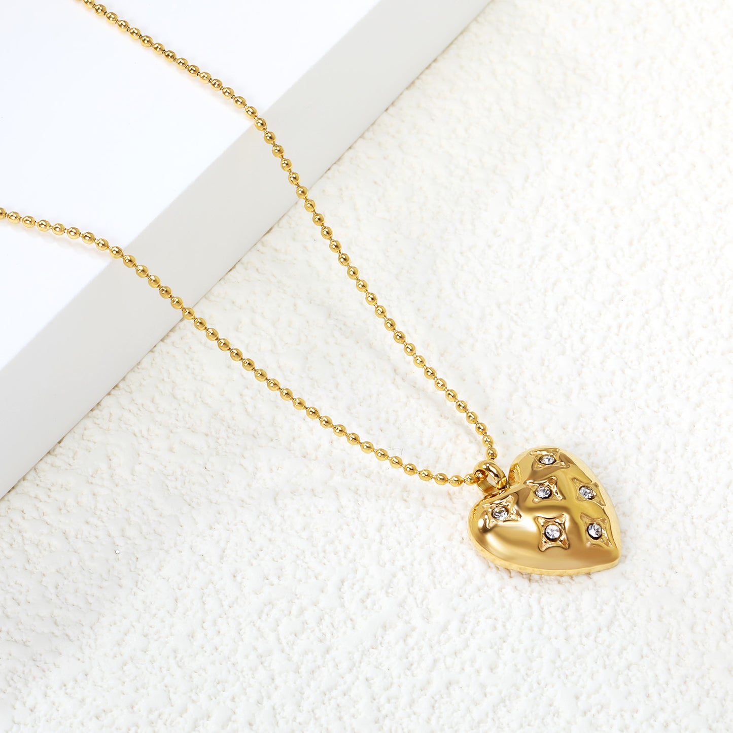 Bulk Stainless Steel Gold Heart with Zircon Necklace Romantic Style