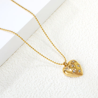 Bulk Stainless Steel Gold Heart with Zircon Necklace Romantic Style