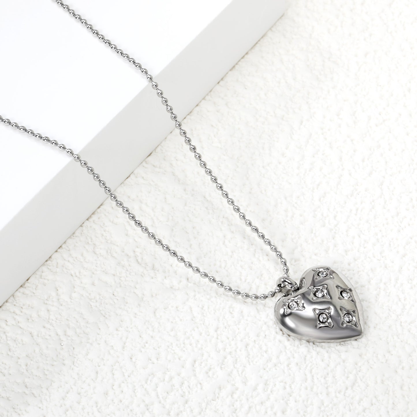 Bulk Stainless Steel Gold Heart with Zircon Necklace Romantic Style