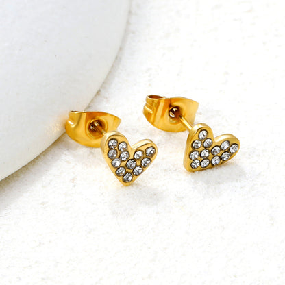 Wholesale stainless steel 18K gold plated heart-shaped white diamonds ordinary pin earrings