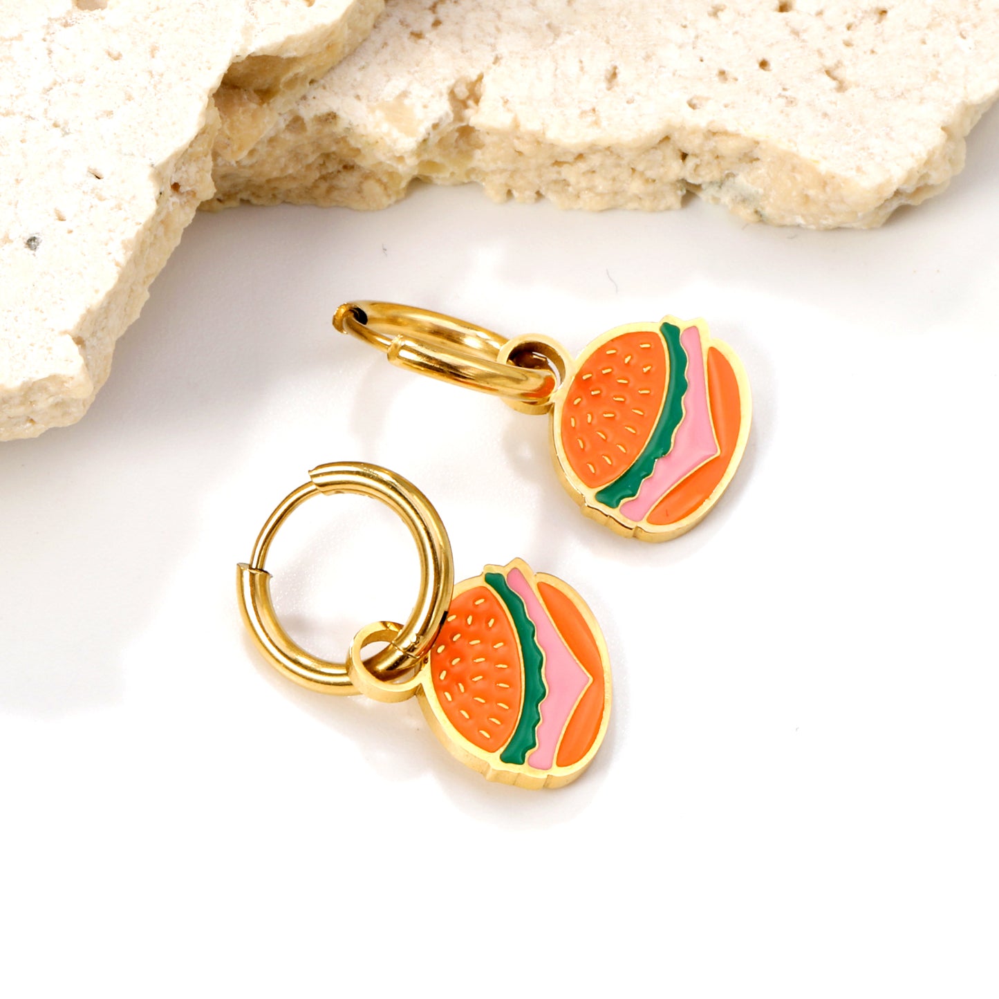 Wholesale 18K Gold Burger - style Hoop Earrings Hypoallergenic