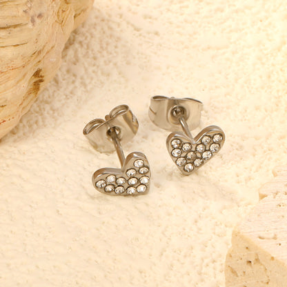 Wholesale stainless steel 18K gold plated heart-shaped white diamonds ordinary pin earrings