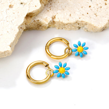 Bulk 18K Gold Blue Flower Hoop Earrings Charming Accessory