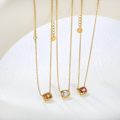 Wholesale 18K Gold Plated Square Gemstone Necklace Multi-Color Options Precision Cut Pendant Festival Luxury