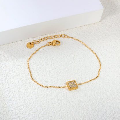 Wholesale 18K Gold Plated Square Diamond Bracelet Precision Grid Setting Delicate Chain Minimalist Luxury