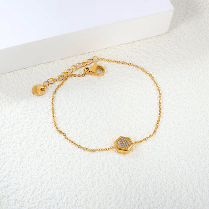Wholesale 18K Gold Plated Hexagon Diamond Bracelet Honeycomb Setting Delicate Chain Futuristic Geometry