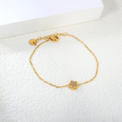 Wholesale 18K Gold Plated Floral Diamond Bracelet Blossom Setting Delicate Chain Botanical Luxury Art