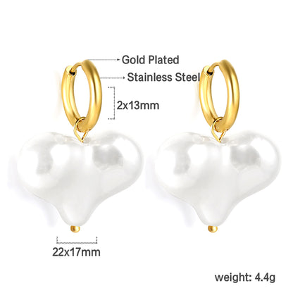 Wholesale Stainless Steel Circle with Heart White Pearl Earrings Simple Chic