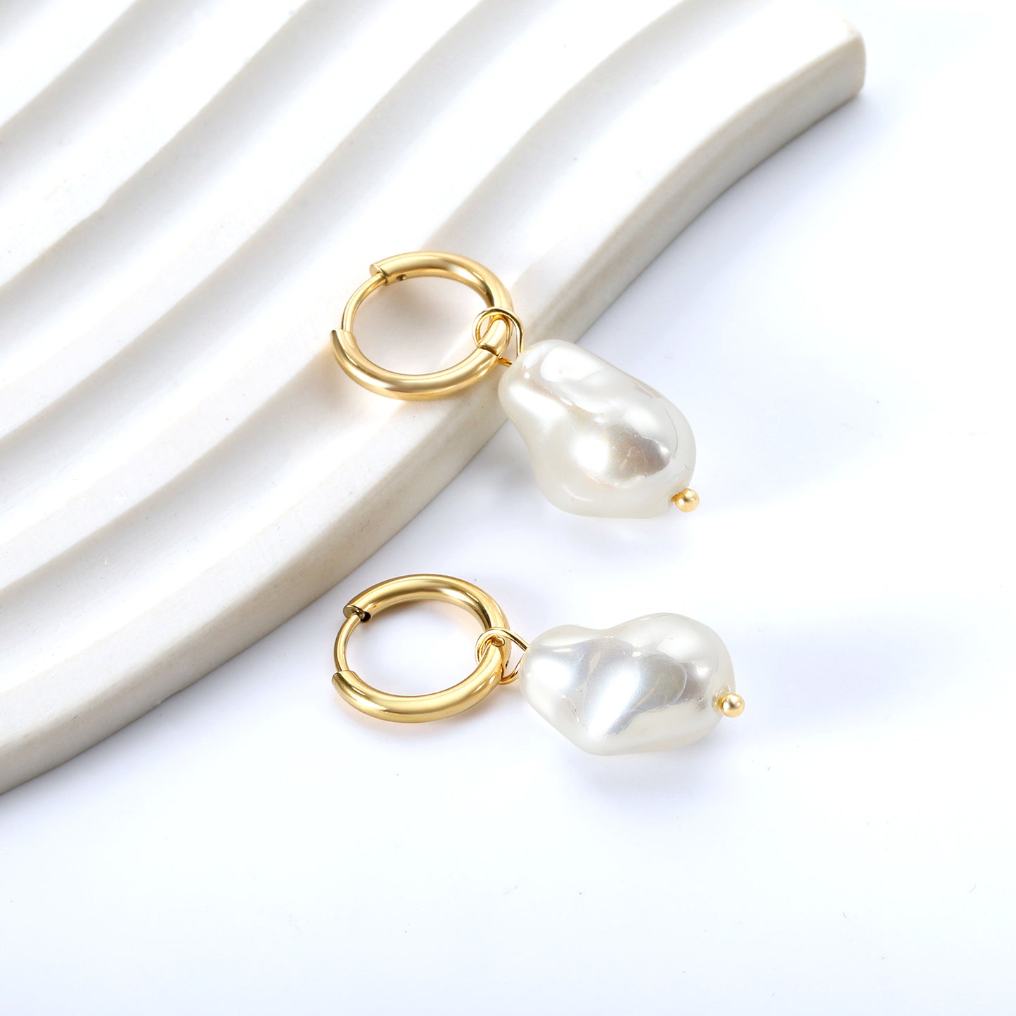 Bulk Irregular Pearl Hoop Earrings Minimalist Style