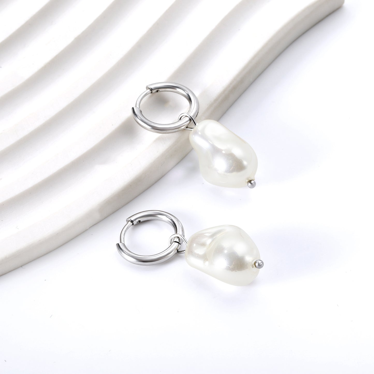 Bulk Irregular Pearl Hoop Earrings Minimalist Style