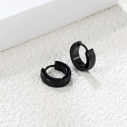 Wholesale stainless steel black round stud earrings with glitter and a matte finish