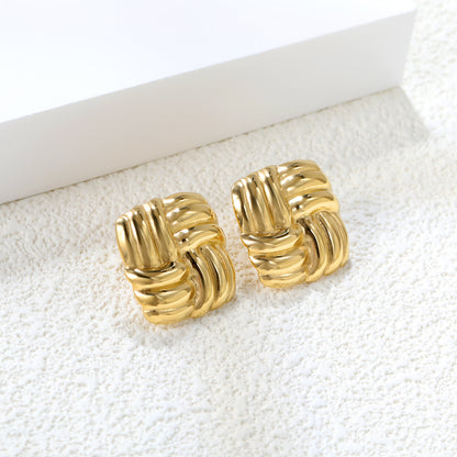 Wholesale 18K Gold Woven Texture Stud Earrings Intricate Craftsmanship