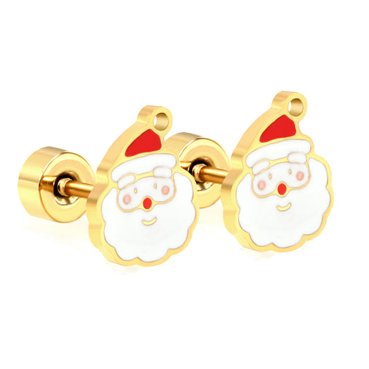 Wholesale stainless steel Santa Claus mixed color drip stud earrings