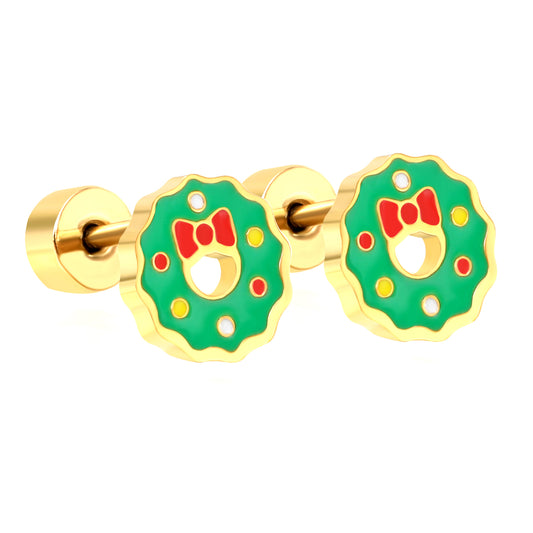 Wholesale 18K Gold Wreath Stud Earrings Festive Design