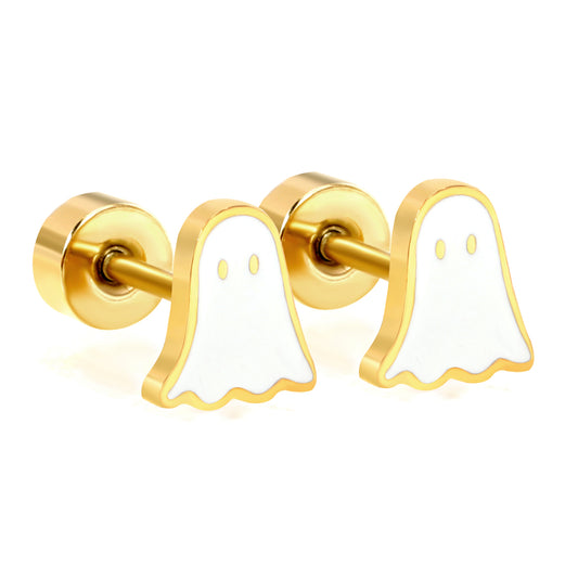 Wholesale 18K Gold Ghost Stud Earrings Cute Design