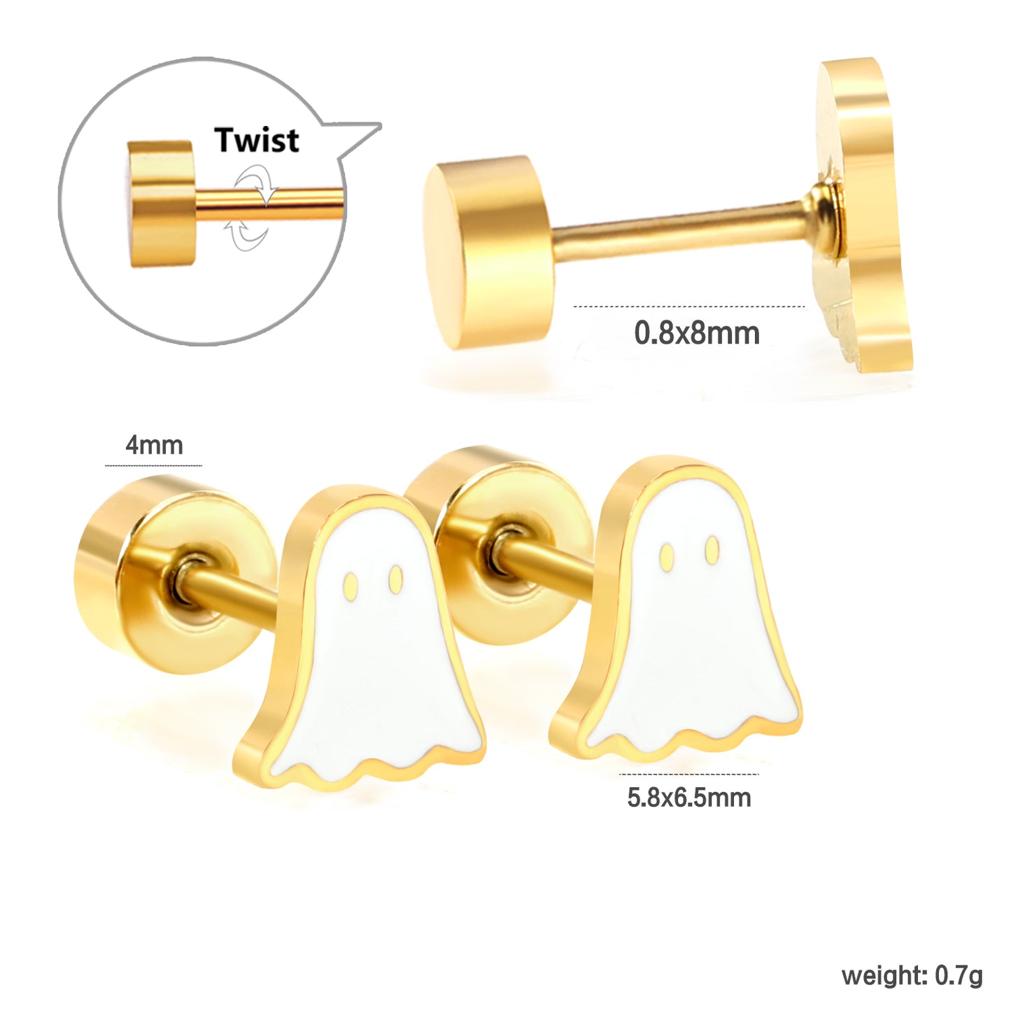 Wholesale 18K Gold Ghost Stud Earrings Cute Design